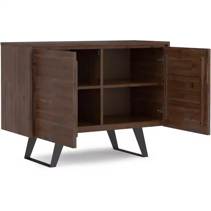 BUFFET 2 PORTES EN BOIS D'ACACIA MASSIF, 104 cm de Large, Rectangulaire, Moderne Industriel, Marron Charbon Vieilli