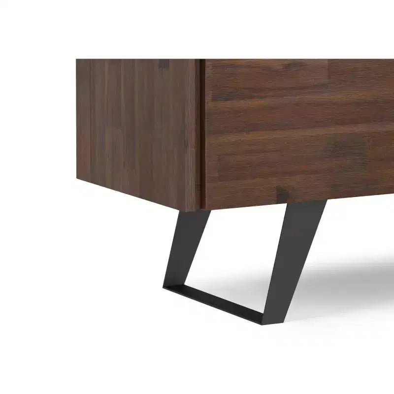 BUFFET 2 PORTES EN BOIS D'ACACIA MASSIF, 104 cm de Large, Rectangulaire, Moderne Industriel, Marron Charbon Vieilli