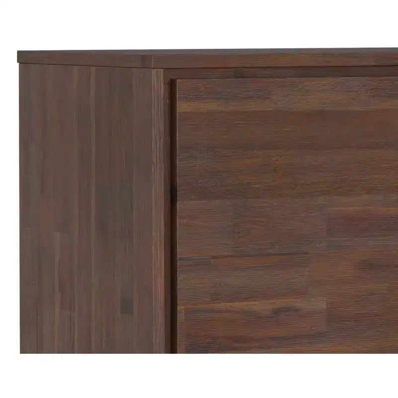 BUFFET 2 PORTES EN BOIS D'ACACIA MASSIF, 104 cm de Large, Rectangulaire, Moderne Industriel, Marron Charbon Vieilli