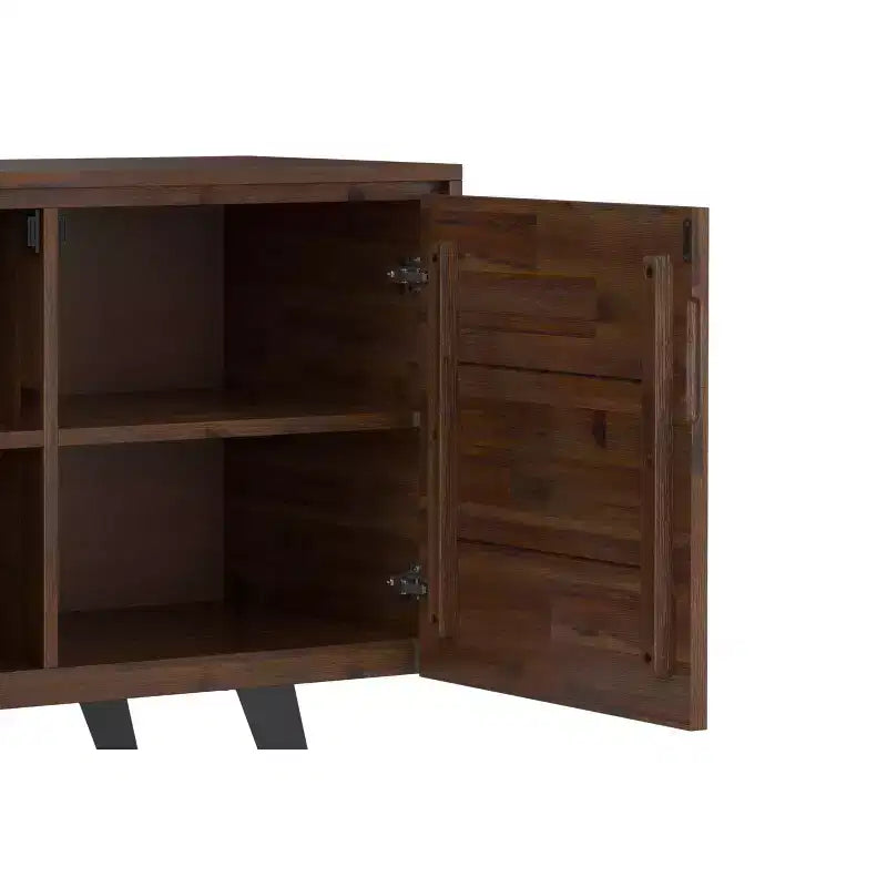 BUFFET 2 PORTES EN BOIS D'ACACIA MASSIF, 104 cm de Large, Rectangulaire, Moderne Industriel, Marron Charbon Vieilli
