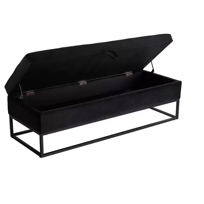 Banc de rangement de 148,8 cm avec base en métal et grand espace de rangement, banc d'entrée capitonné, banc de bout de lit pour salon, chambre