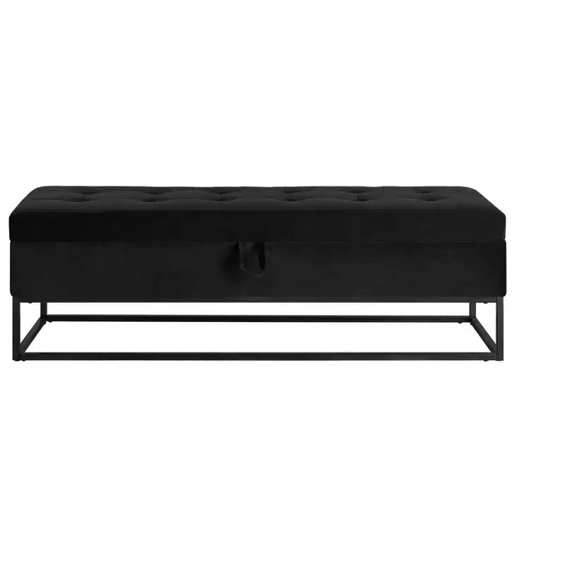 Banc de rangement de 148,8 cm avec base en métal et grand espace de rangement, banc d'entrée capitonné, banc de bout de lit pour salon, chambre