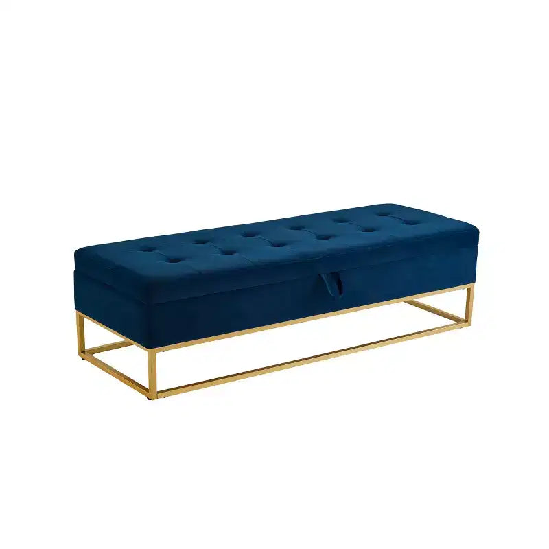 Banc de rangement de 148,8 cm avec base en métal et grand espace de rangement, banc d'entrée capitonné, banc de bout de lit pour salon, chambre