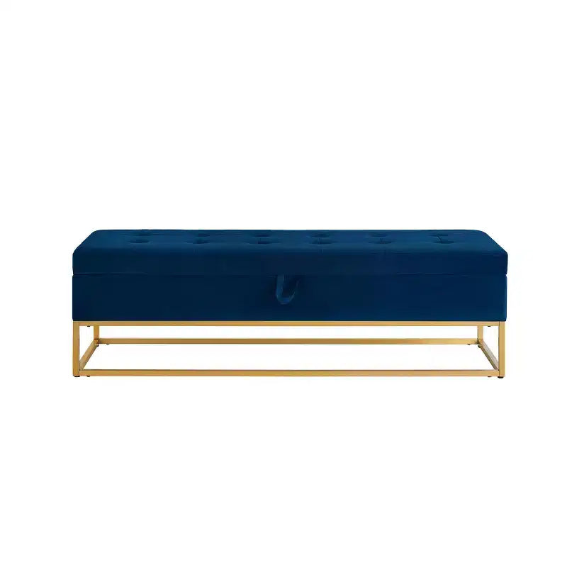 Banc de rangement de 148,8 cm avec base en métal et grand espace de rangement, banc d'entrée capitonné, banc de bout de lit pour salon, chambre