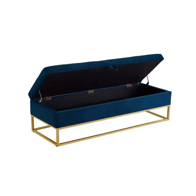 Banc de rangement de 148,8 cm avec base en métal et grand espace de rangement, banc d'entrée capitonné, banc de bout de lit pour salon, chambre