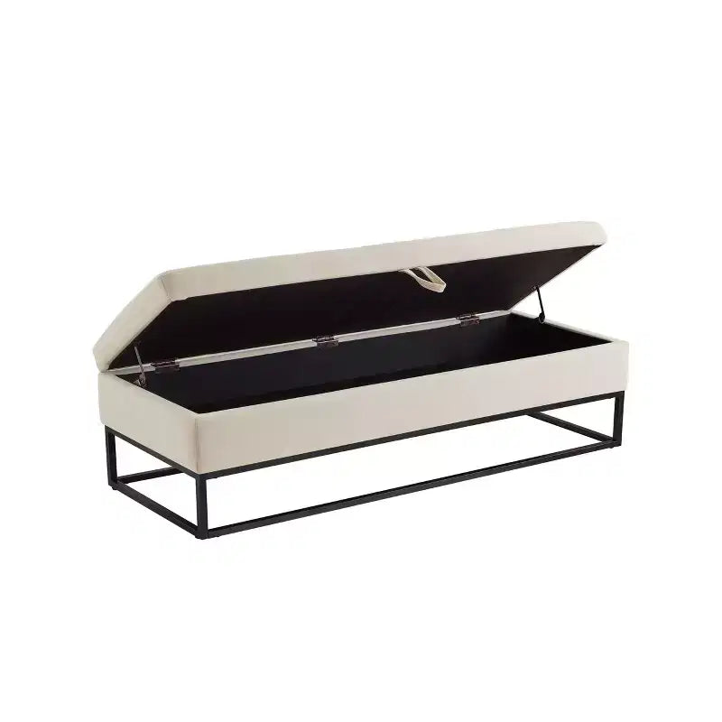 Banc de rangement de 148,8 cm avec base en métal et grand espace de rangement, banc d'entrée capitonné, banc de bout de lit pour salon, chambre