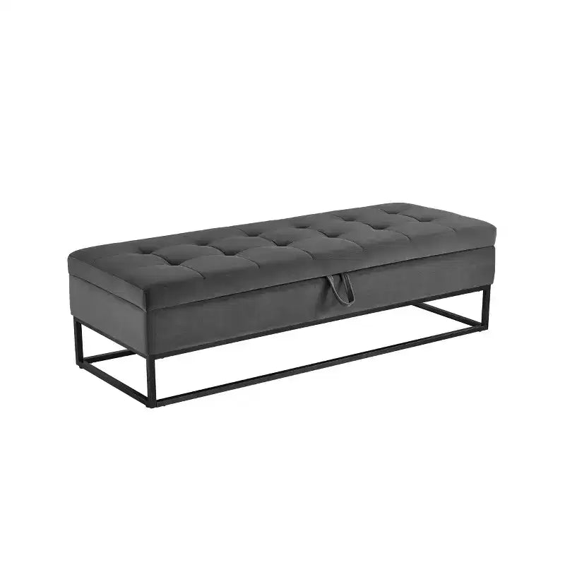 Banc de rangement de 148,8 cm avec base en métal et grand espace de rangement, banc d'entrée capitonné, banc de bout de lit pour salon, chambre