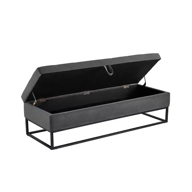 Banc de rangement de 148,8 cm avec base en métal et grand espace de rangement, banc d'entrée capitonné, banc de bout de lit pour salon, chambre