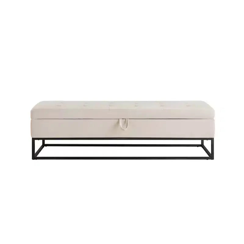 Banc de rangement de 148,8 cm avec base en métal et grand espace de rangement, banc d'entrée capitonné, banc de bout de lit pour salon, chambre