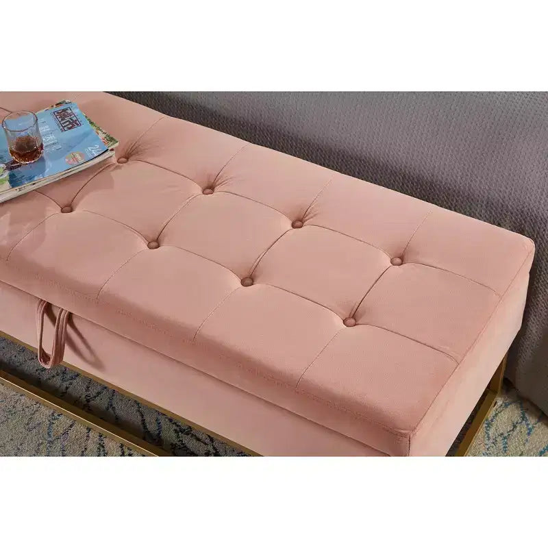 Banc de rangement de 148,8 cm avec base en métal et grand espace de rangement, banc d'entrée capitonné, banc de bout de lit pour salon, chambre