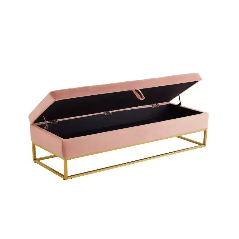 Banc de rangement de 148,8 cm avec base en métal et grand espace de rangement, banc d'entrée capitonné, banc de bout de lit pour salon, chambre
