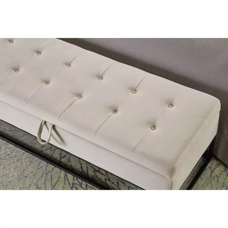 Banc de rangement de 148,8 cm avec base en métal et grand espace de rangement, banc d'entrée capitonné, banc de bout de lit pour salon, chambre