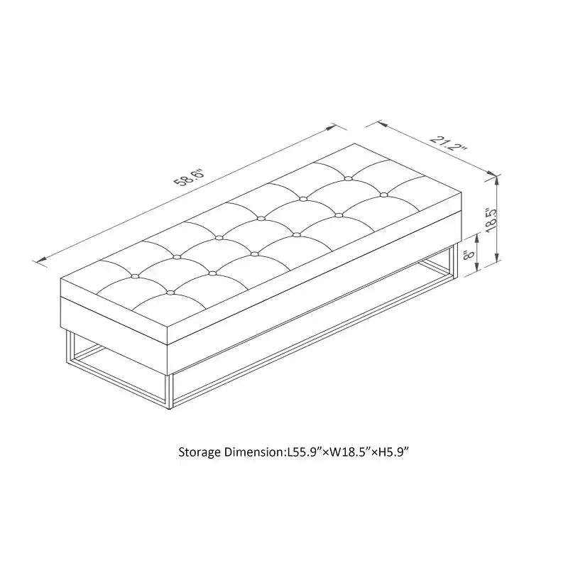 Banc de rangement de 148,8 cm avec base en métal et grand espace de rangement, banc d'entrée capitonné, banc de bout de lit pour salon, chambre