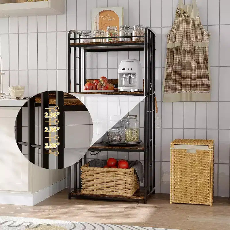 Étagère de cuisine à boulanger avec tablettes réglables et roues, chariot de cuisine à 4 niveaux pour micro-ondes avec prise électrique optionnelle pour rangement domestique