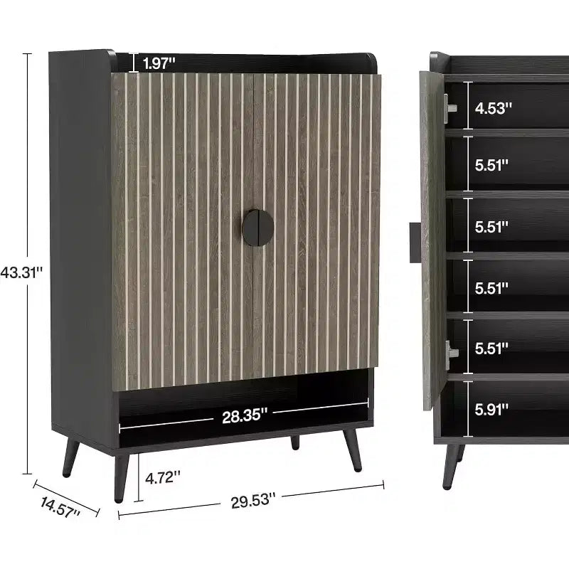 Meuble à Chaussures avec Portes, Étagère à Chaussures à 7 Niveaux avec Étagères Réglables, Organisateur de Rangement de Chaussures en Bois pour Entrée, Placard, Salon, Gris