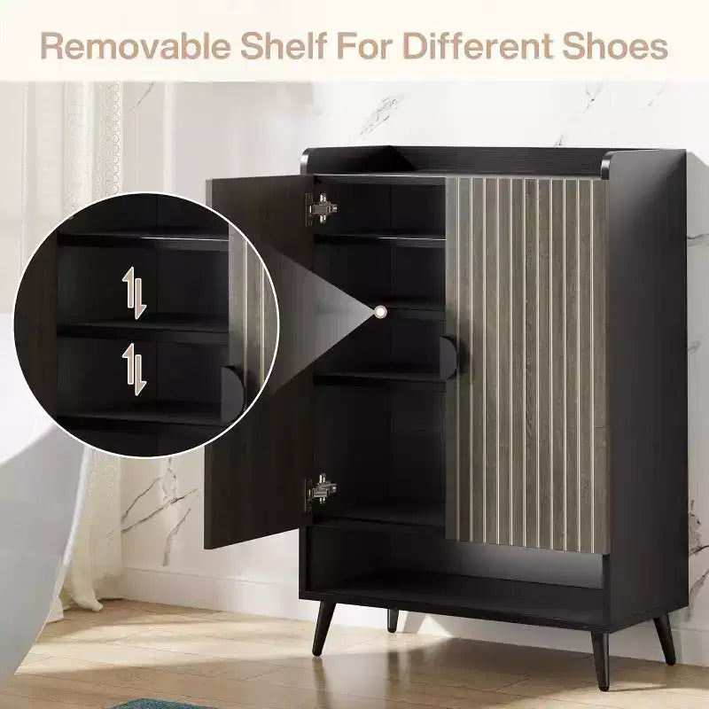 Meuble à Chaussures avec Portes, Étagère à Chaussures à 7 Niveaux avec Étagères Réglables, Organisateur de Rangement de Chaussures en Bois pour Entrée, Placard, Salon, Gris