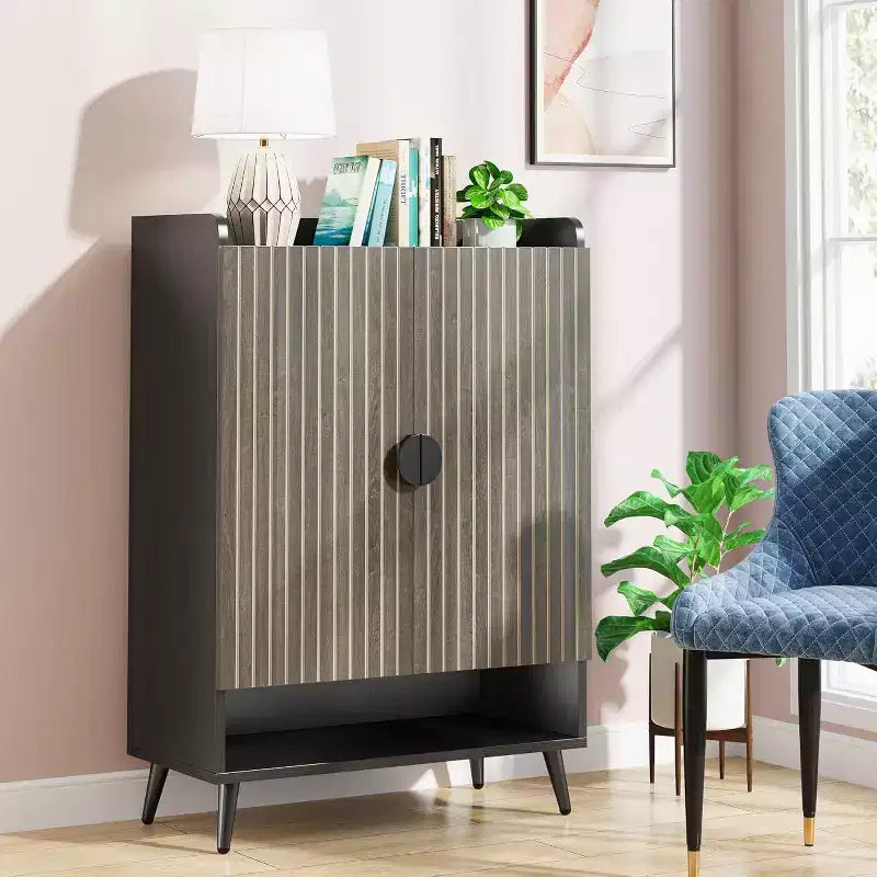 Meuble à Chaussures avec Portes, Étagère à Chaussures à 7 Niveaux avec Étagères Réglables, Organisateur de Rangement de Chaussures en Bois pour Entrée, Placard, Salon, Gris