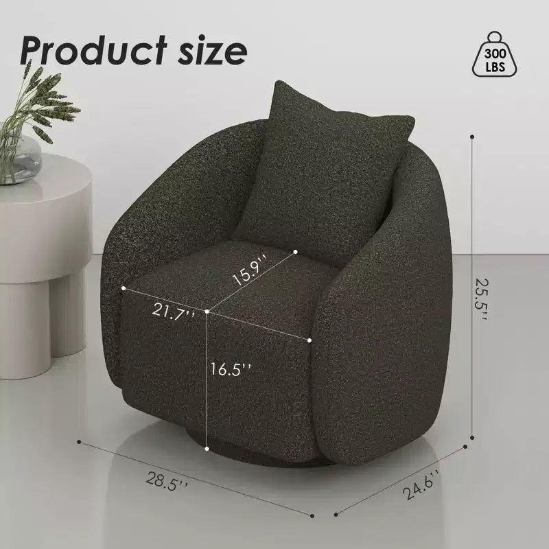 Fauteuil pivotant, Fauteuil barillet rotatif avec coussin de dossier, Structure en bois massif, Fauteuil tapissé en tissu Teddy pour Salon, Chambre, Bureau
