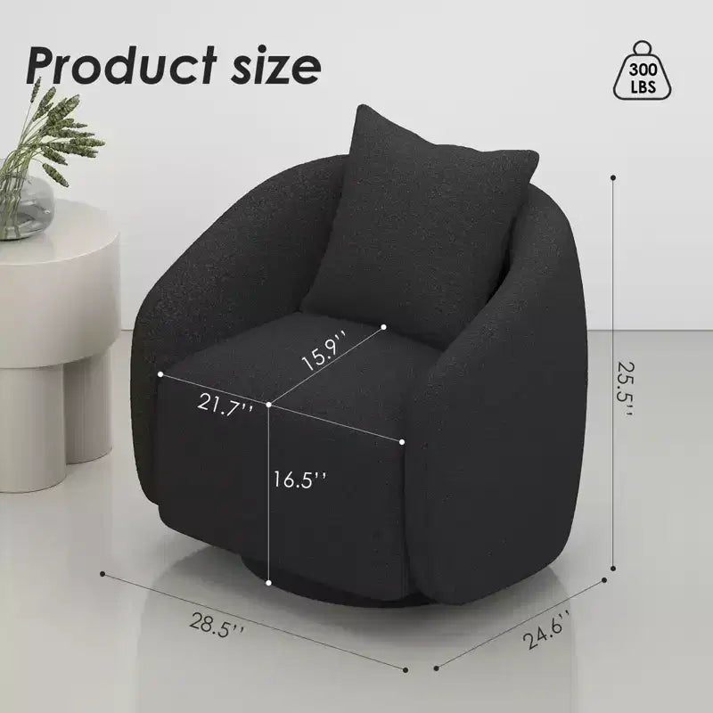 Fauteuil pivotant, Fauteuil barillet rotatif avec coussin de dossier, Structure en bois massif, Fauteuil tapissé en tissu Teddy pour Salon, Chambre, Bureau