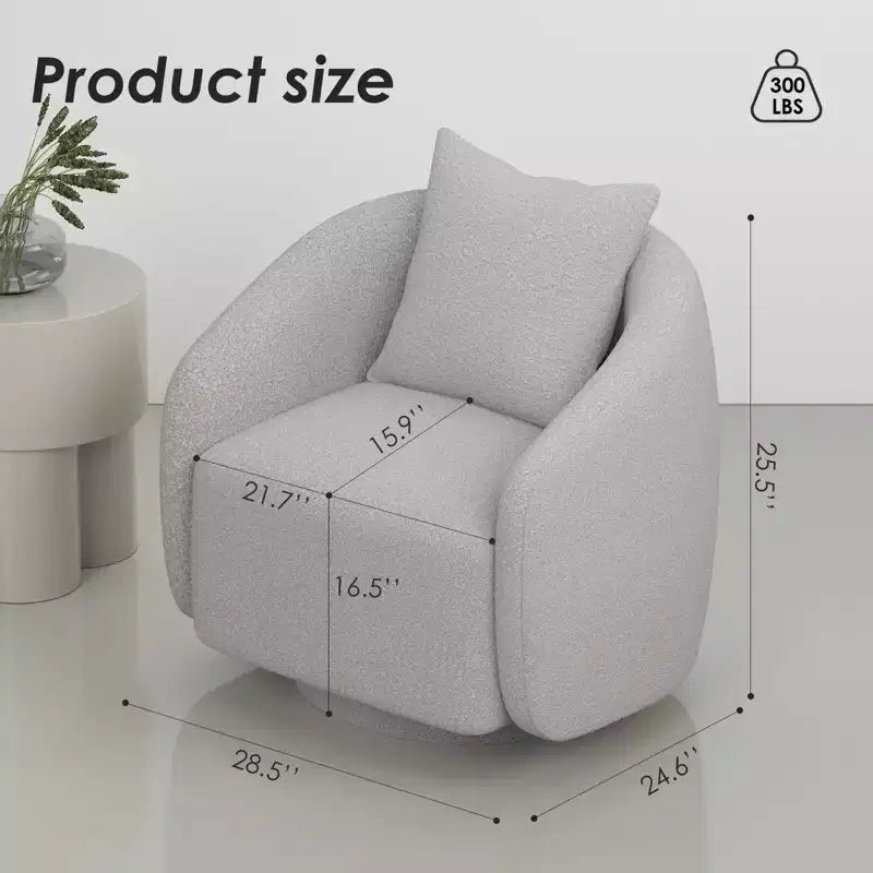 Fauteuil pivotant, Fauteuil barillet rotatif avec coussin de dossier, Structure en bois massif, Fauteuil tapissé en tissu Teddy pour Salon, Chambre, Bureau