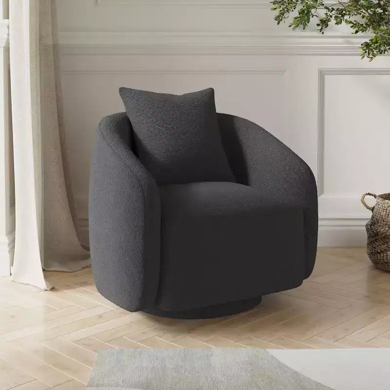 Fauteuil pivotant, Fauteuil barillet rotatif avec coussin de dossier, Structure en bois massif, Fauteuil tapissé en tissu Teddy pour Salon, Chambre, Bureau