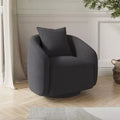 Fauteuil pivotant, Fauteuil barillet rotatif avec coussin de dossier, Structure en bois massif, Fauteuil tapissé en tissu Teddy pour Salon, Chambre, Bureau