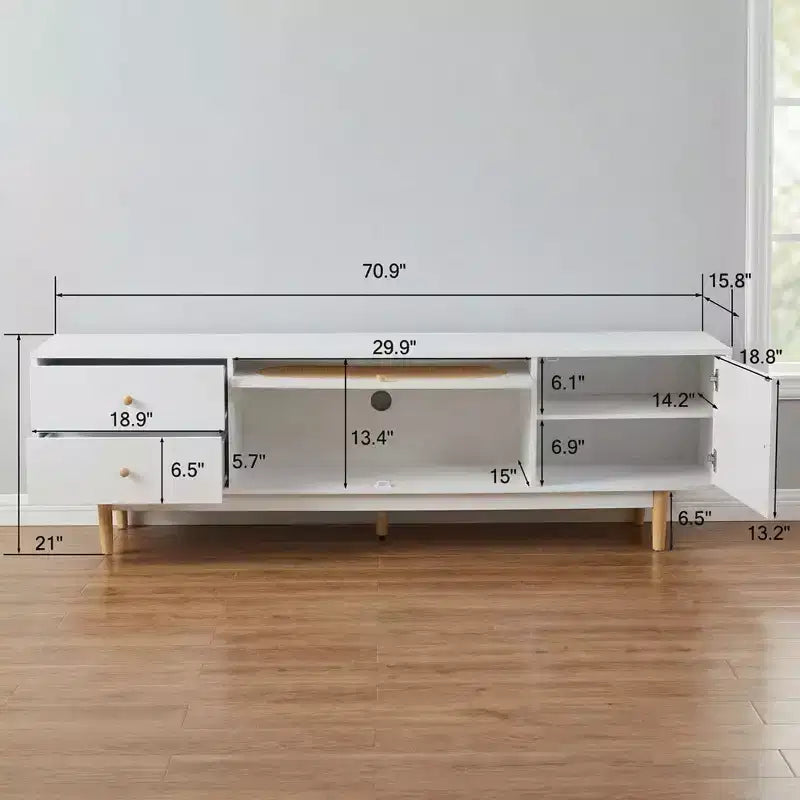 Meuble TV de 178 cm pour téléviseurs de 203 cm et moins, console TV minimaliste avec tiroirs, centre de divertissement pour salon et chambre à coucher