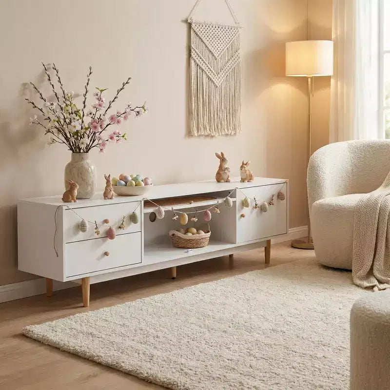 Meuble TV de 178 cm pour téléviseurs de 203 cm et moins, console TV minimaliste avec tiroirs, centre de divertissement pour salon et chambre à coucher