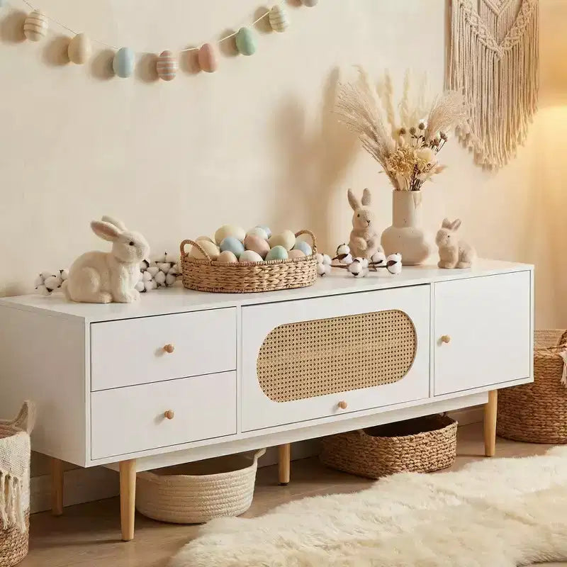 Meuble TV de 178 cm pour téléviseurs de 203 cm et moins, console TV minimaliste avec tiroirs, centre de divertissement pour salon et chambre à coucher