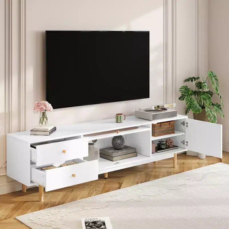 Meuble TV de 178 cm pour téléviseurs de 203 cm et moins, console TV minimaliste avec tiroirs, centre de divertissement pour salon et chambre à coucher