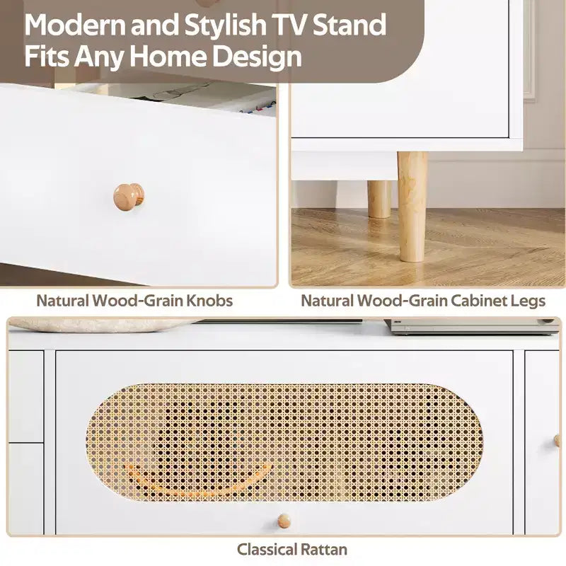 Meuble TV de 178 cm pour téléviseurs de 203 cm et moins, console TV minimaliste avec tiroirs, centre de divertissement pour salon et chambre à coucher
