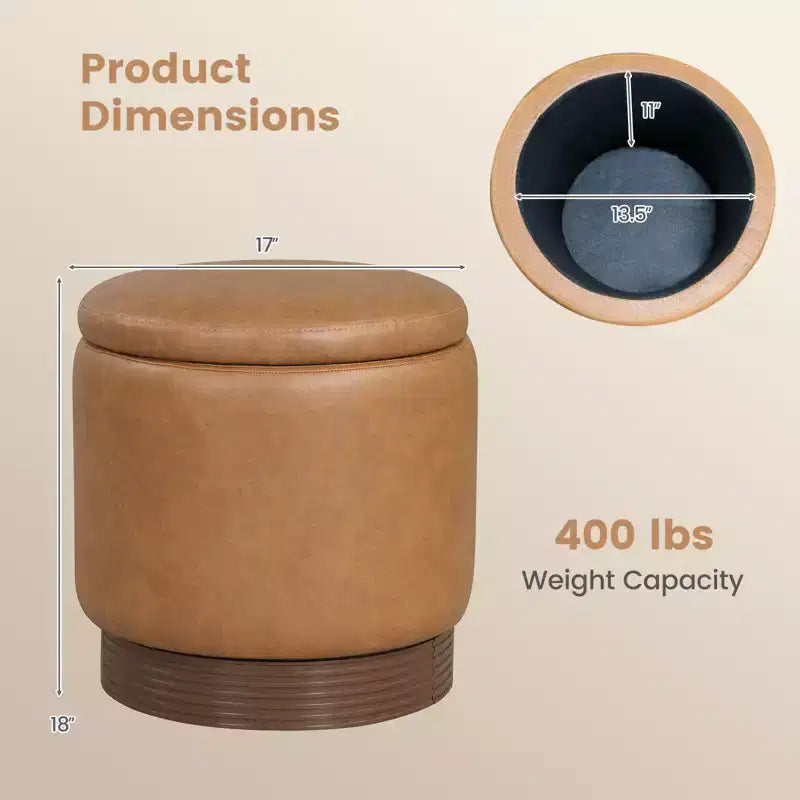 Repose-pieds pivotant à 360° en similicuir avec rangement dissimulé, capacité de poids de 180 kg
