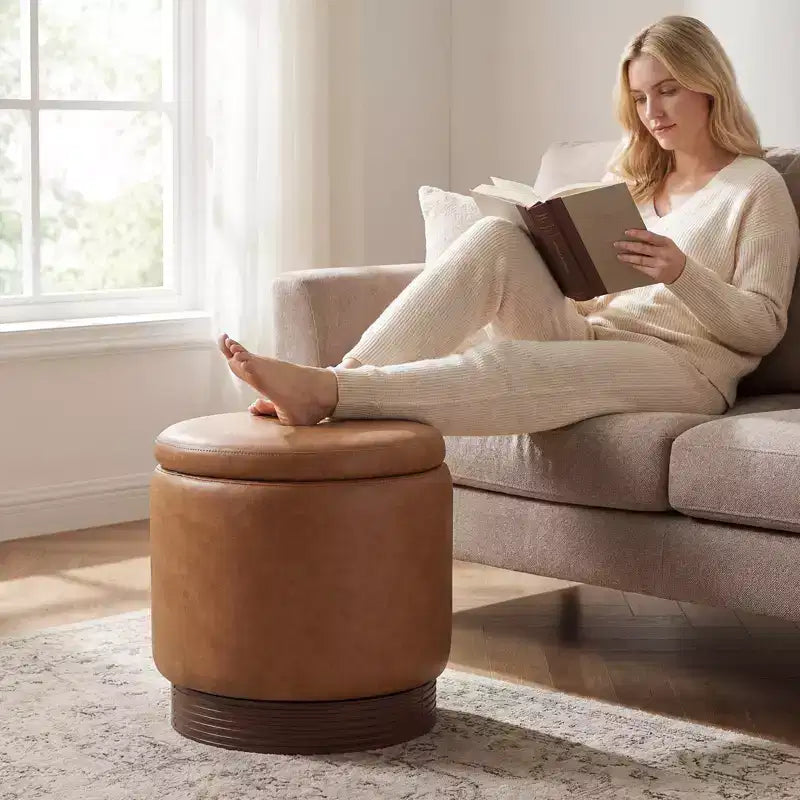 Repose-pieds pivotant à 360° en similicuir avec rangement dissimulé, capacité de poids de 180 kg