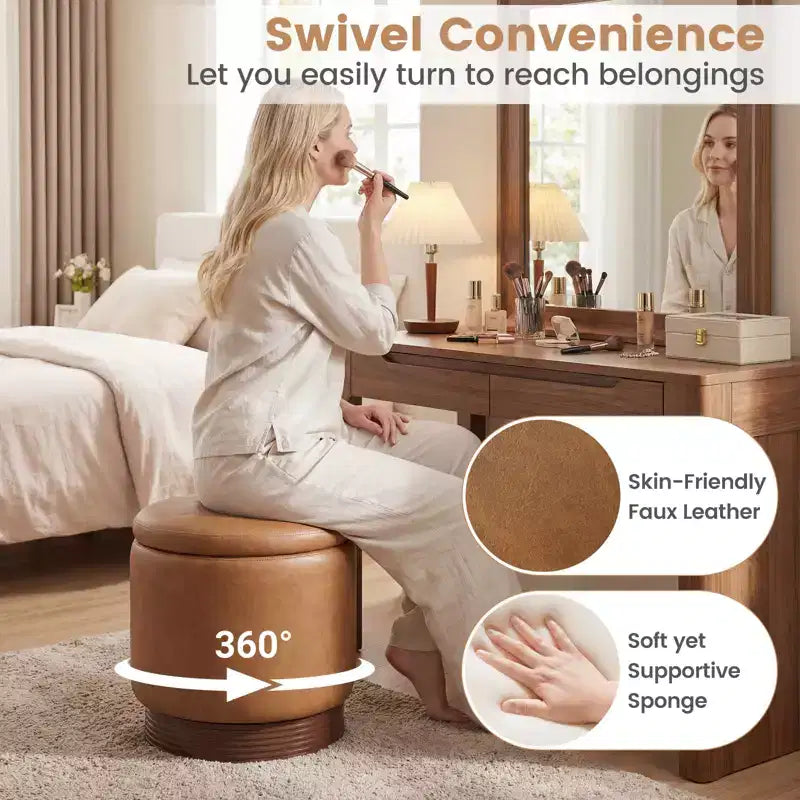 Repose-pieds pivotant à 360° en similicuir avec rangement dissimulé, capacité de poids de 180 kg