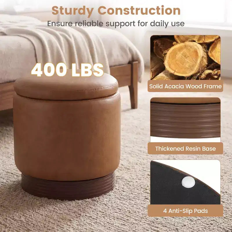 Repose-pieds pivotant à 360° en similicuir avec rangement dissimulé, capacité de poids de 180 kg