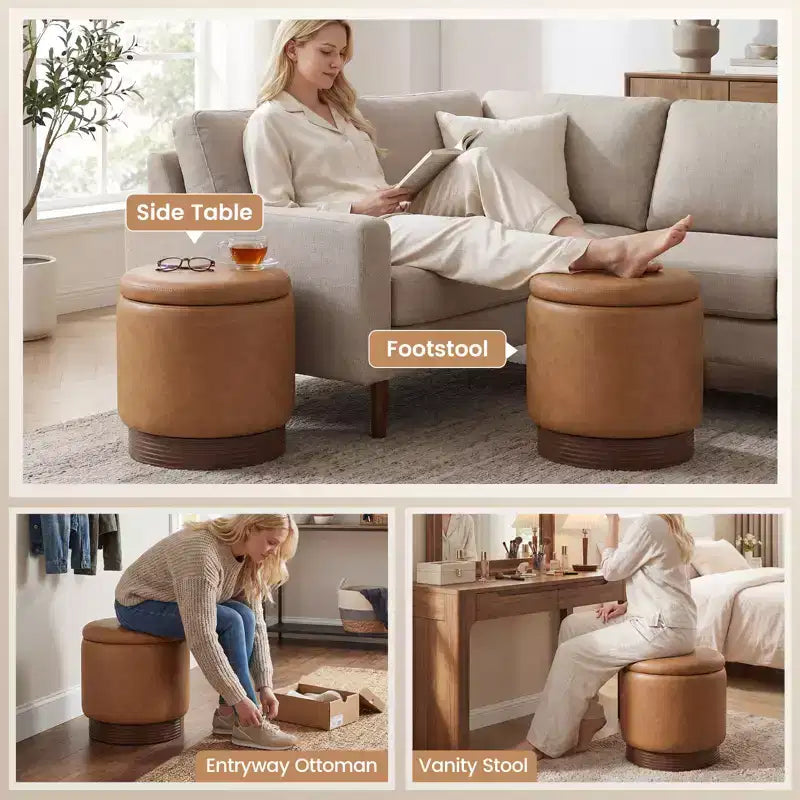 Repose-pieds pivotant à 360° en similicuir avec rangement dissimulé, capacité de poids de 180 kg