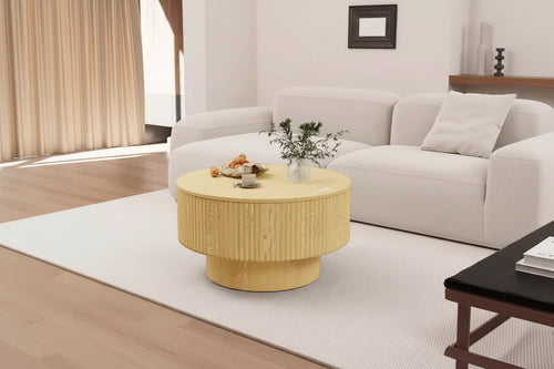 29.53  MDF modern circular coffee table with circular stripe design and storage space, for home and kitchen