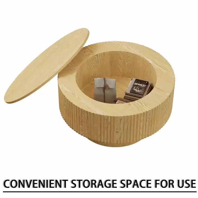 Table basse circulaire moderne de 29,53 MDF avec motif à rayures circulaires et espace de rangement, pour la maison et la cuisine