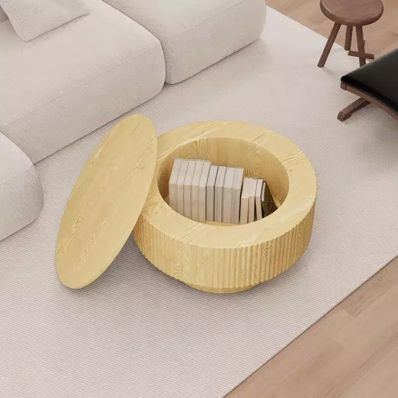 Table basse circulaire moderne de 29,53 MDF avec motif à rayures circulaires et espace de rangement, pour la maison et la cuisine
