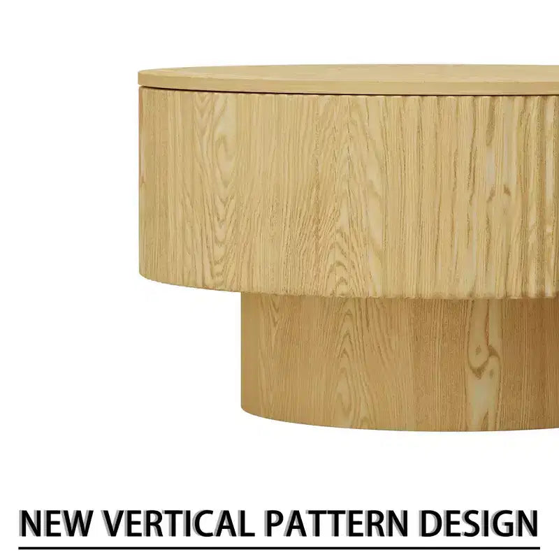 Table basse circulaire moderne de 29,53 MDF avec motif à rayures circulaires et espace de rangement, pour la maison et la cuisine