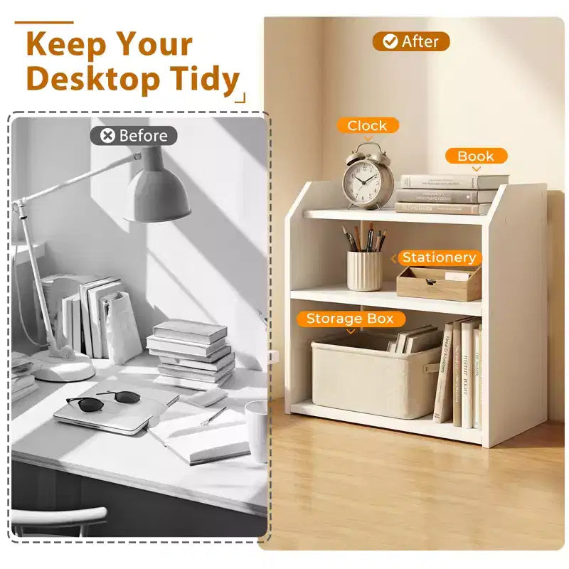 Étagère de bureau 3 niveaux avec rails de protection surélevés, gain de place