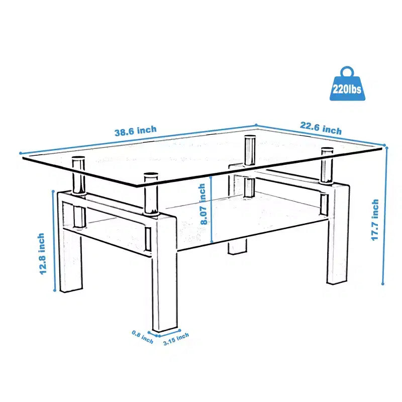 Table basse rectangulaire en verre, table basse transparente, tables basses d'appoint modernes pour salon, meubles de salon