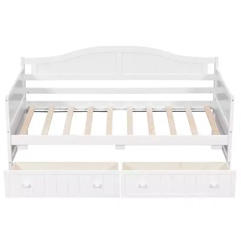 Lit de repos double en bois avec 2 tiroirs, assemblage facile, blanc