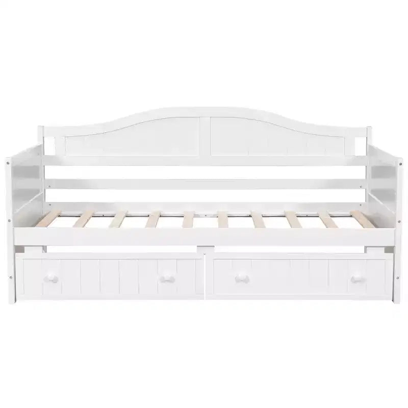 Lit de repos double en bois avec 2 tiroirs, assemblage facile, blanc