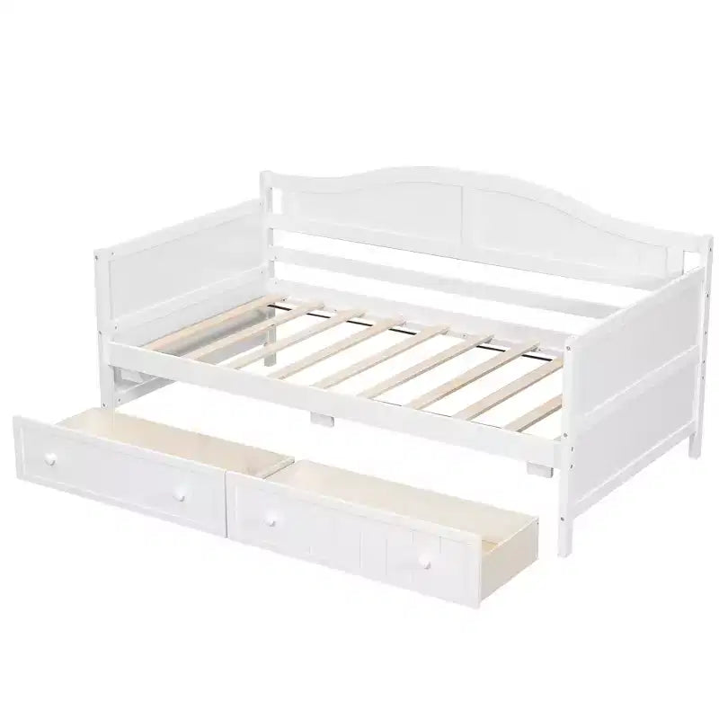 Lit de repos double en bois avec 2 tiroirs, assemblage facile, blanc
