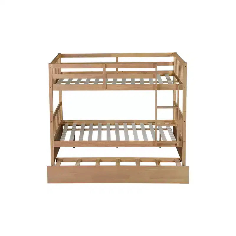 Lit superposé double sur double, cadre en bois d'hévéa pour enfants, mobilier de chambre d'intérieur, convertible en 2 lits séparés, lit gigogne coulissant - Naturel