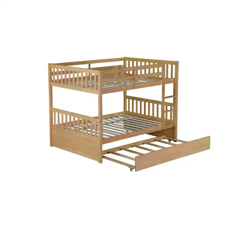 Lit superposé double sur double, cadre en bois d'hévéa pour enfants, mobilier de chambre d'intérieur, convertible en 2 lits séparés, lit gigogne coulissant - Naturel