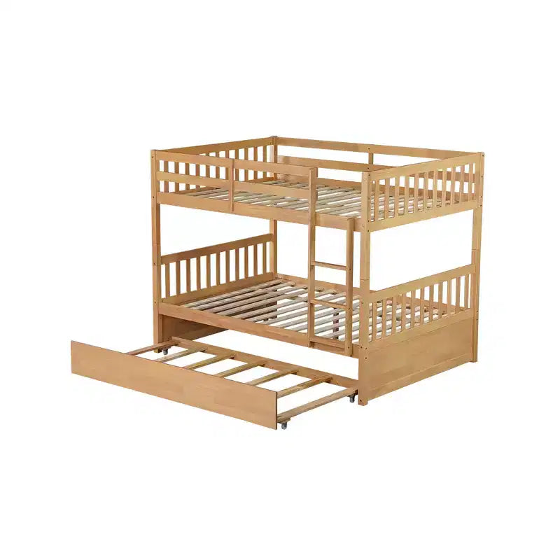 Lit superposé double sur double, cadre en bois d'hévéa pour enfants, mobilier de chambre d'intérieur, convertible en 2 lits séparés, lit gigogne coulissant - Naturel
