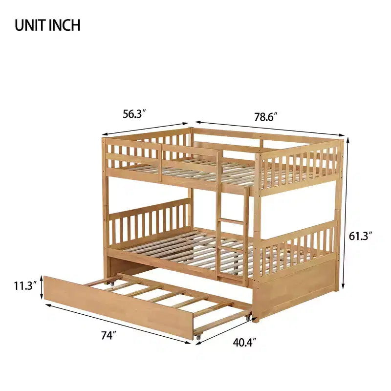 Lit superposé double sur double, cadre en bois d'hévéa pour enfants, mobilier de chambre d'intérieur, convertible en 2 lits séparés, lit gigogne coulissant - Naturel